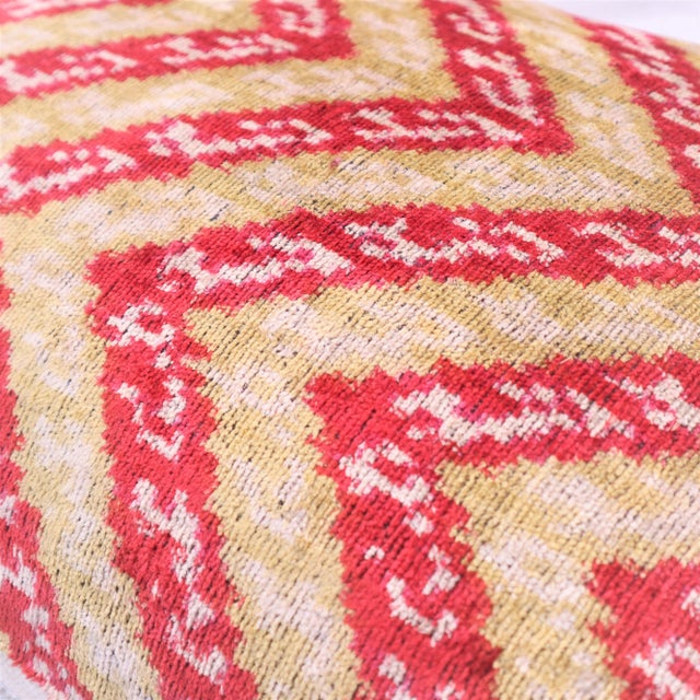 Contemporary Red Gold Chevron Pattern Velvet Throw Pillow & Down Insert For Sale - Image 4 of 9