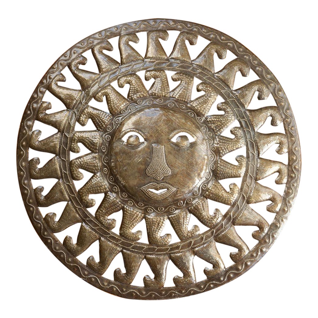 Vintage Mexican Folk Art Metal Sun Face Starburst Wall Sculpture Chairish