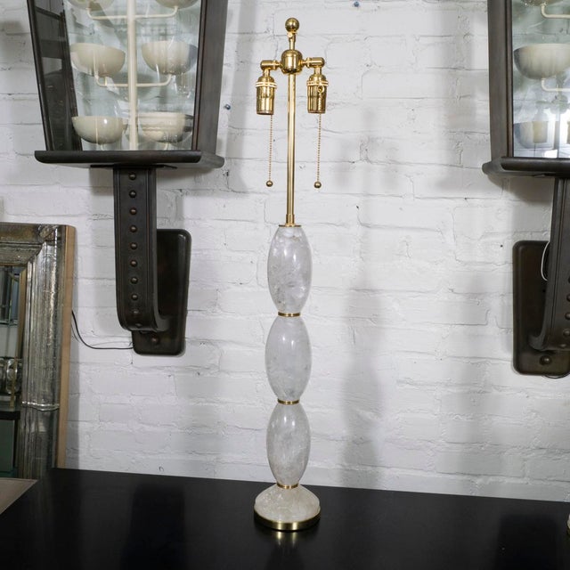 Contemporary Pair of barrel shaped rock crystal table lamps For Sale - Image 3 of 7