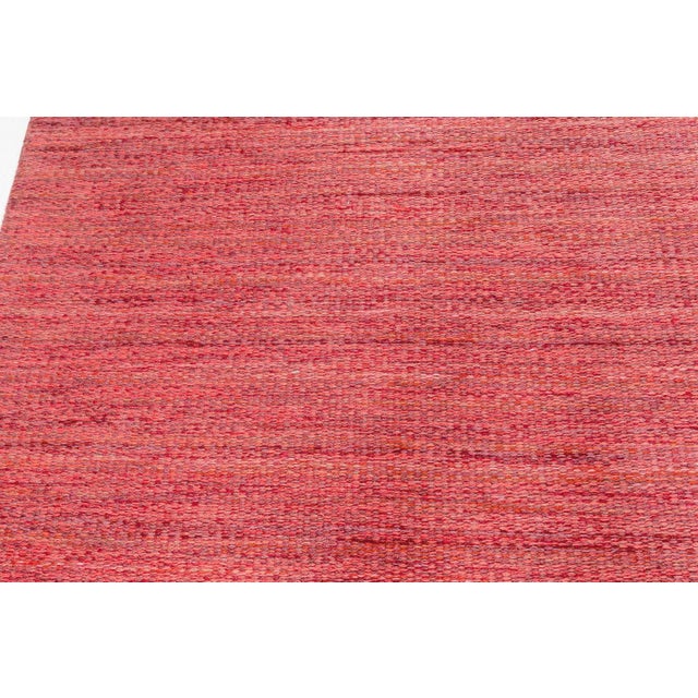 1950s Doris Leslie Blau Scandinavian Vintage Abstract Brick Red Flatweave Wool Carpet For Sale - Image 5 of 9