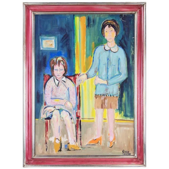 Sirio Pellegrini, Sisters, Oil Painting, 1960s For Sale - Image 6 of 6