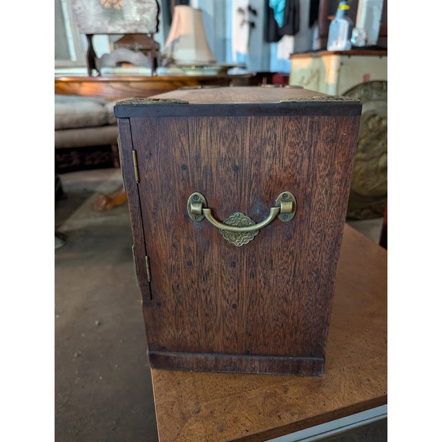 Vintage Chinoiserie Phoenix Jewelry Box | Ornate Brass Hardware, Double Doors & Multi-Drawer Interior For Sale - Image 16 of 17