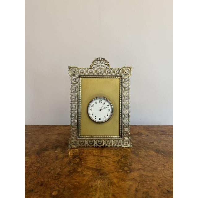 Metal Antique Victorian Ornate Brass Desk Clock, 1880 For Sale - Image 7 of 7