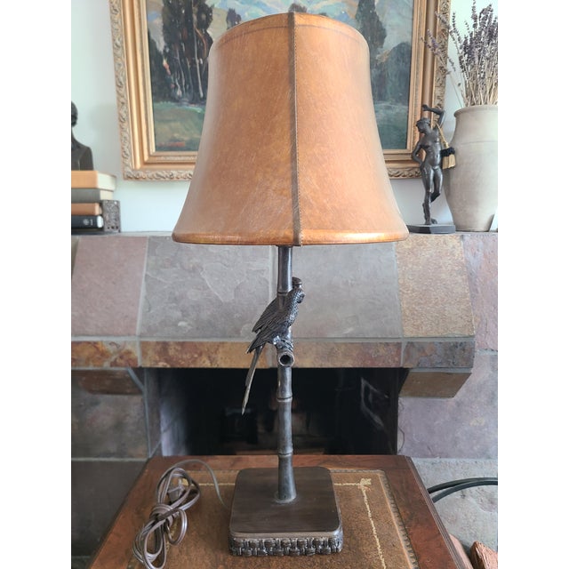 Wood Vintage Bronze Table Lamp With Two Parrots For Sale - Image 7 of 17