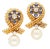 14k Gold Textured Ribbon Motif Natural Pearl, Diamond and Sapphire Stud Earrings, A Pair For Sale