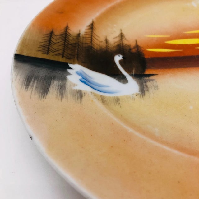 1930s Japanese Nippon Lustreware Plate "Swan Lake" For Sale - Image 4 of 7