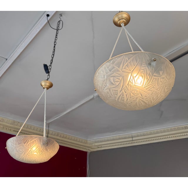 Art Deco Pendant Lights with Electrified Cords from Verrerie D'art Degué, 1930s, Set of 2 For Sale - Image 13 of 18