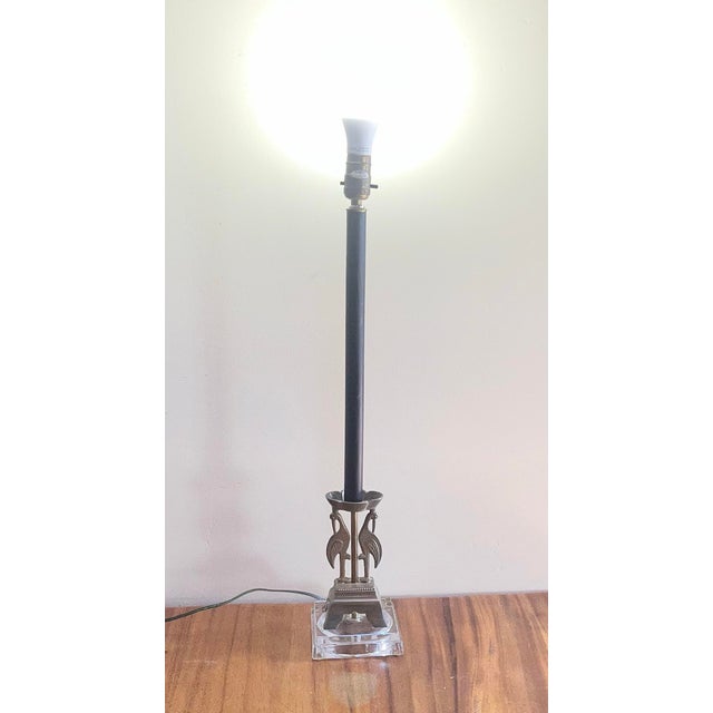 Empire-Style Bronze Tall Table Lamp With Heron Bird and Glass Base For Sale - Image 4 of 10