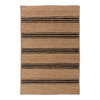 Rectangle Black Stripe Pattern Jute Rug, Boho Jute Rug 8x10 Ft. For Sale