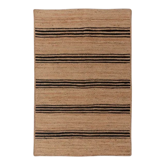 Rectangle Black Stripe Pattern Jute Rug, Boho Jute Rug 8x10 Ft. For Sale