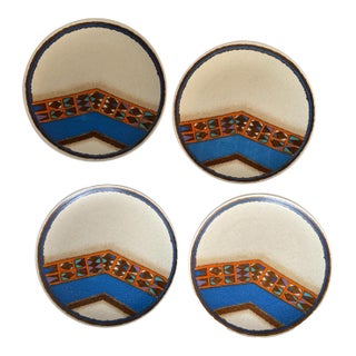 1970s Mikasa Indian Feast Teepee Dinner Plates 10.75 Inch Stoneware Japan - Set of Four (4) For Sale