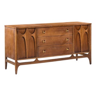 Broyhill Brasilia Mid Century Walnut and Brass Credenza For Sale