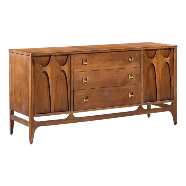 Broyhill Brasilia Mid Century Walnut and Brass Credenza For Sale