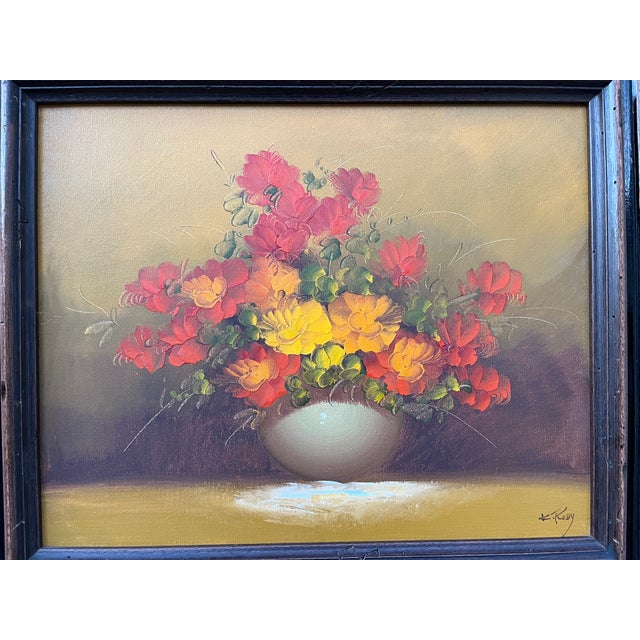 Vintage Floral Arrangement, Original Oil Painting on Canvas, Framed and Signed by the Artist. Circa 1960s For Sale - Image 14 of 15