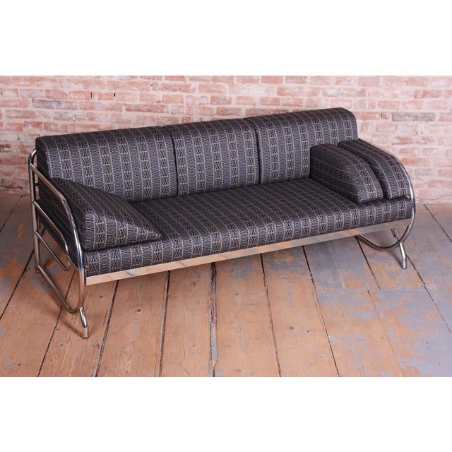 Bauhaus Sofa in Chrome and Fabric from Robert Slezak, Czech, 1930s For Sale - Image 4 of 18