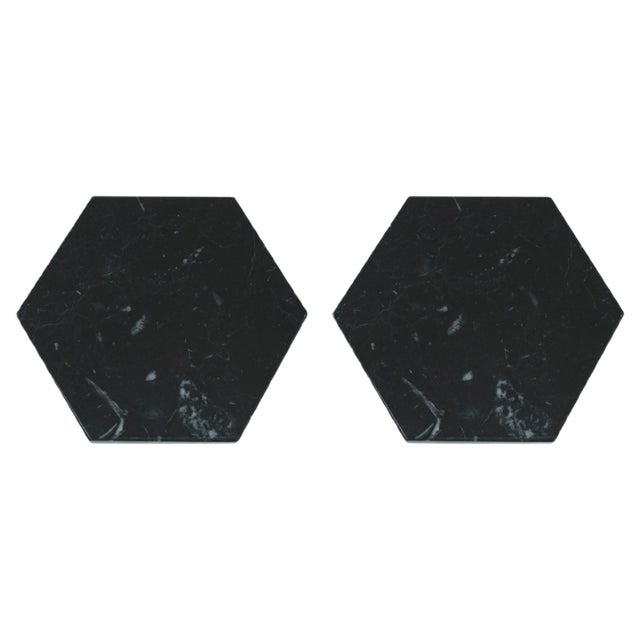 Hexagonal Black Marble Coasters, Set of 2 For Sale