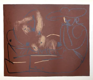 1980s "Femme Couchee et Homme au Grand Chapeau" (16) Linocuts After Pablo Picasso