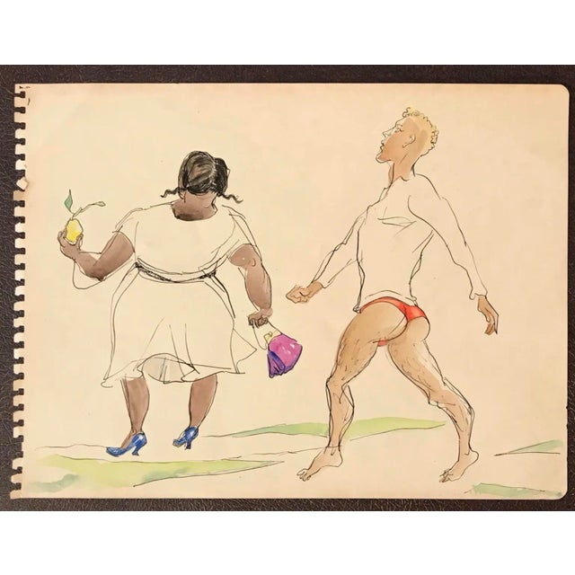 1950s Emlen Etting Figural Watercolor For Sale - Image 4 of 5