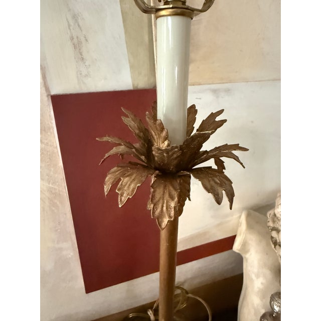 Hollywood Regency 1990s Currey and Company Table Lamps Gold Leaf Palm Detail 32 Inch Tall - a Pair For Sale - Image 3 of 12