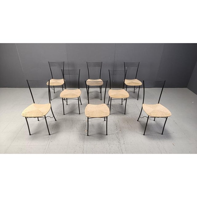 Vintage Italian Bistro and Papercord Dining Chairs, 1980s, Set of 8 For Sale - Image 3 of 12