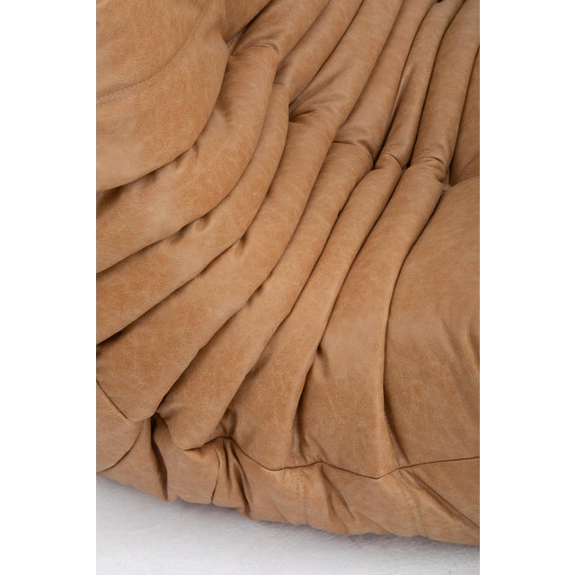 Vintage Ligne Roset Togo Chair and Ottoman in Burnt Orange Leather - Restored For Sale - Image 17 of 18