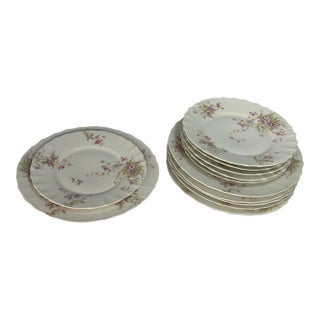 Vintage French Limoges Violet Lavender Spray of Flowers, Six 10” Plates & Six 8” Plates - 12 pcs For Sale