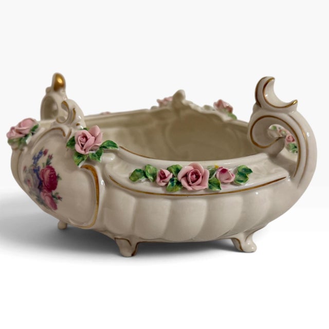Ceramic Vintage German Dresden Porcelain Rose Console Bowl For Sale - Image 7 of 15