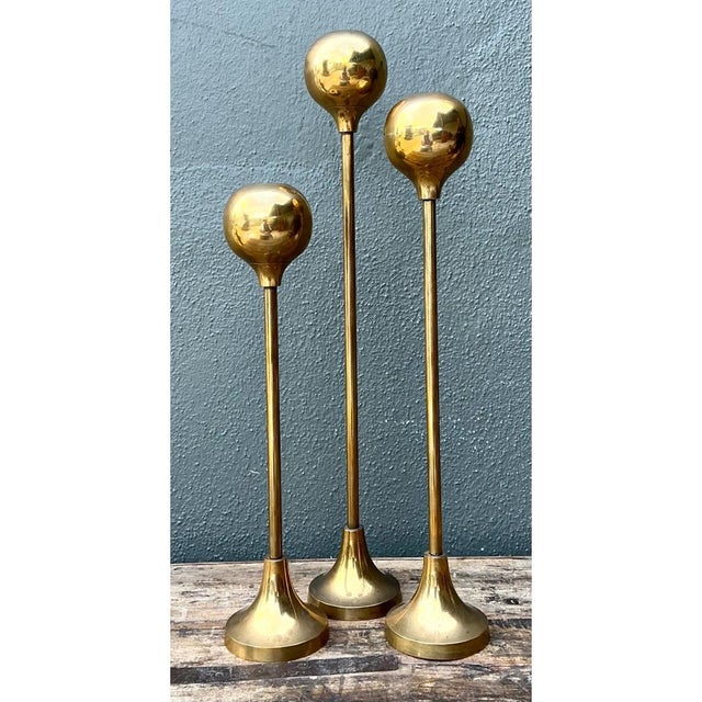 Mid-Century Modern Vintage Brass Candle Holders - Set of Three For Sale - Image 3 of 12