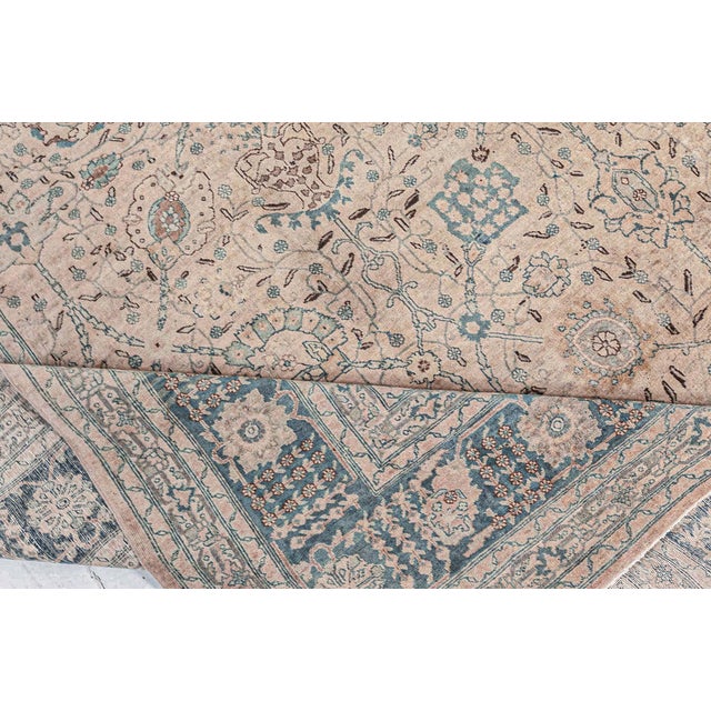 1920s Authentic Persian Tabriz Beige Green Handmade Wool Rug For Sale - Image 5 of 8