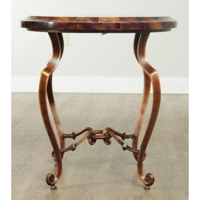 Early 21st Century Regency Style Round Faux Tessellated Horn Iron Base Side Table For Sale - Image 5 of 13