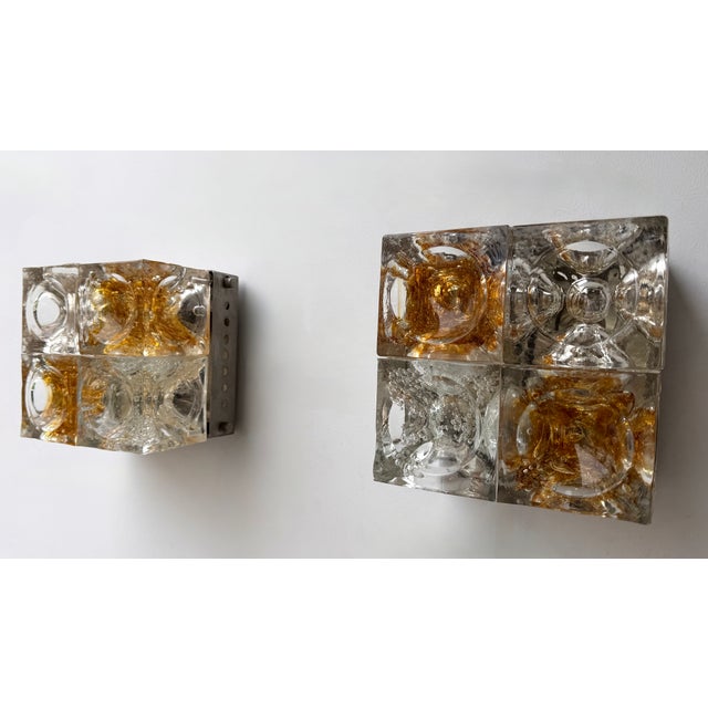 1970s Glass Cube Square Metal Sconces by Poliarte - a Pair For Sale - Image 11 of 12