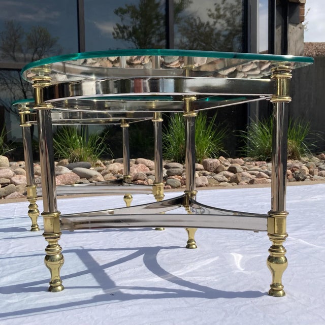 Jansen Style Chrome & Brass Demi-Lune End Tables in Baguès For Sale - Image 10 of 13