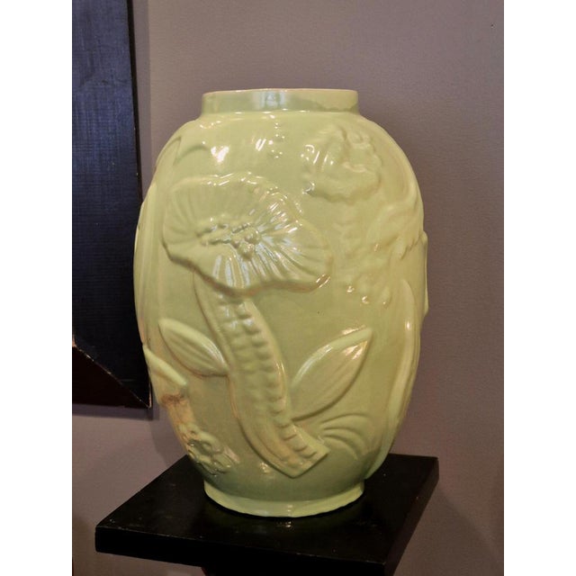 Large Swedish Modern Celadon Green Glazed Earthenware Vase from Upsala Ekeby, 1940s For Sale - Image 3 of 7
