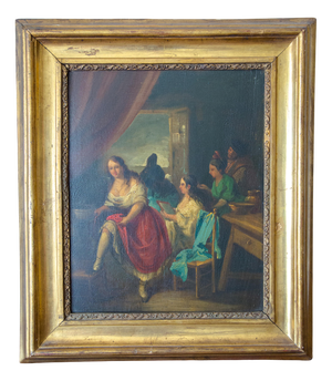 Spanish School Artist, Young Woman at Her Toilette, 19th Century, Oil on Panel