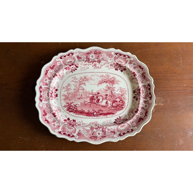 A Very Fine Antique Red Transferware Decorated Staffordshire Platter "Andalusia" Pattern by Adams, Circa 1840's For Sale - Image 15 of 15