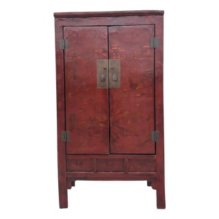 80" Inch High Chinoiserie-Style Red Elm Armoire For Sale