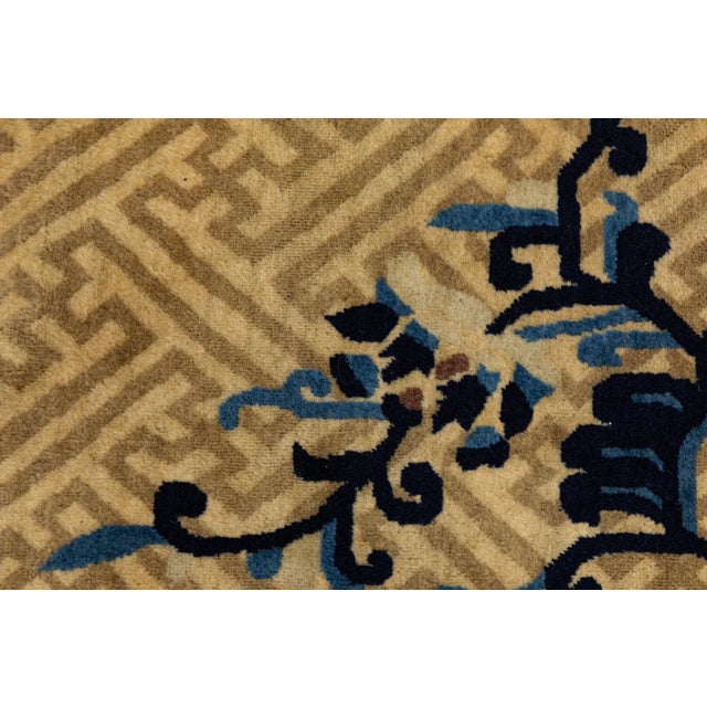 Antique Chinese Imperial-Style Dragon & Fretwork Wool Rug With Indigo Accents For Sale - Image 9 of 12