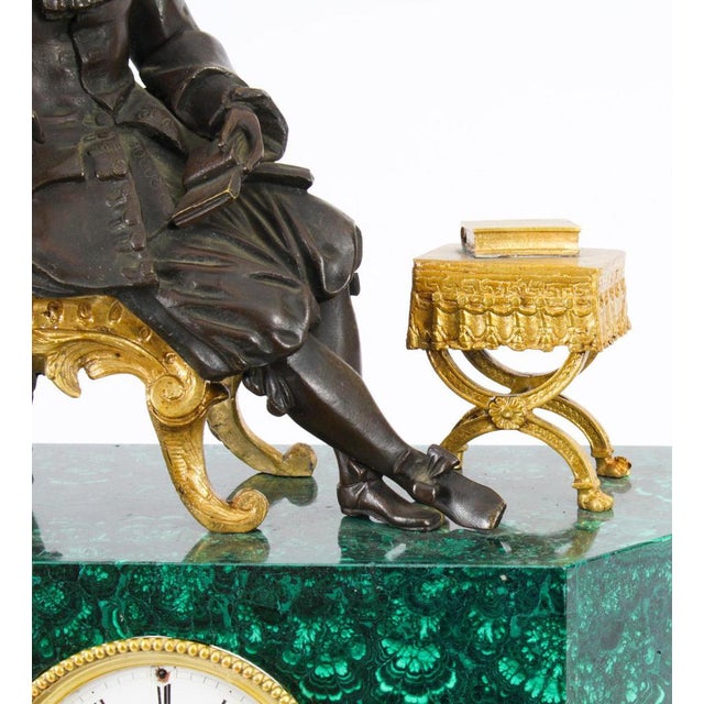 Antique 19th Century Malachite Ormolu & Bronze Mantel Clock For Sale - Image 13 of 18