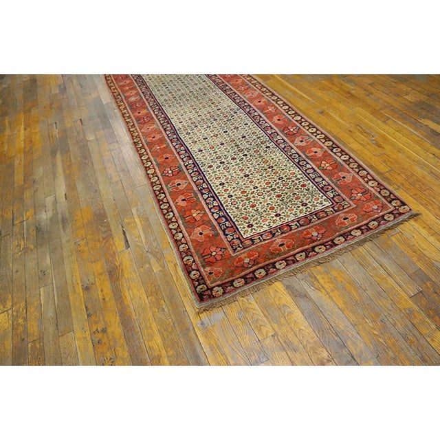 1870s Ivory Geometric Tribal Nw Persian Runner Carpet 3' X 14'6" Handmade Wool Runner Rug For Sale - Image 12 of 12