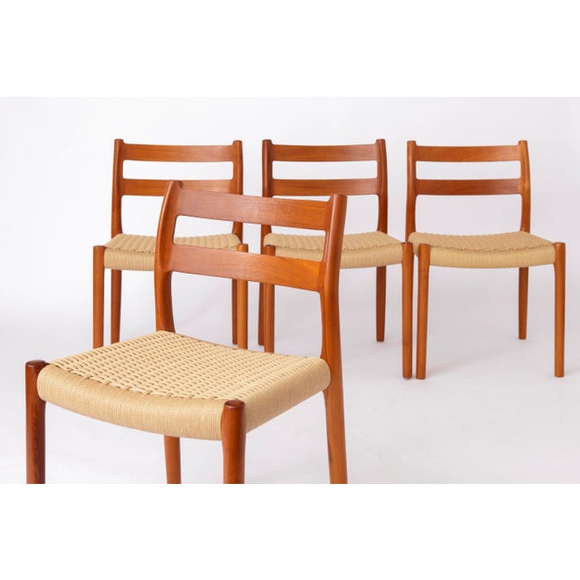 Brown Vintage Danish Model 84 Chairs in Teak and Paper Cord by Niels Otto Møller for J.L. Møllers, 1970s, Set of 4 For Sale - Image 8 of 8