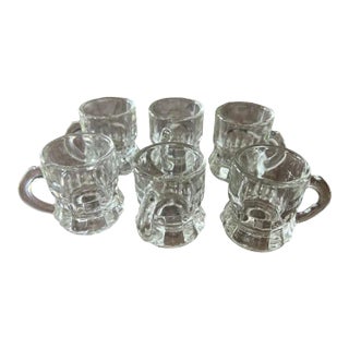1970s Vintage Miniature Clear Glass Beer Mugs Shot Glasses or Cordials Set of 6 For Sale