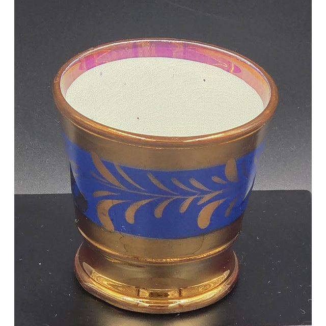 Copper 19th Century English Copper Lustreware Cobolt Blue Enamel Bands & Hand-Painterd Motifs 6 Piece Set For Sale - Image 8 of 18