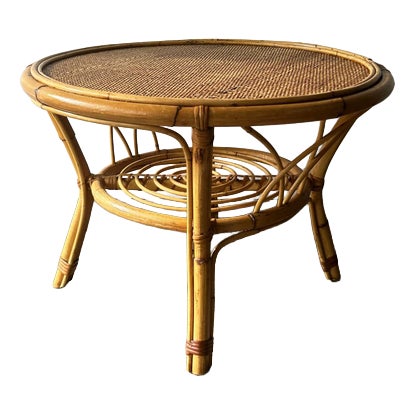 Vintage Italian Bamboo & Rattan Coffee Table, 1970s For Sale