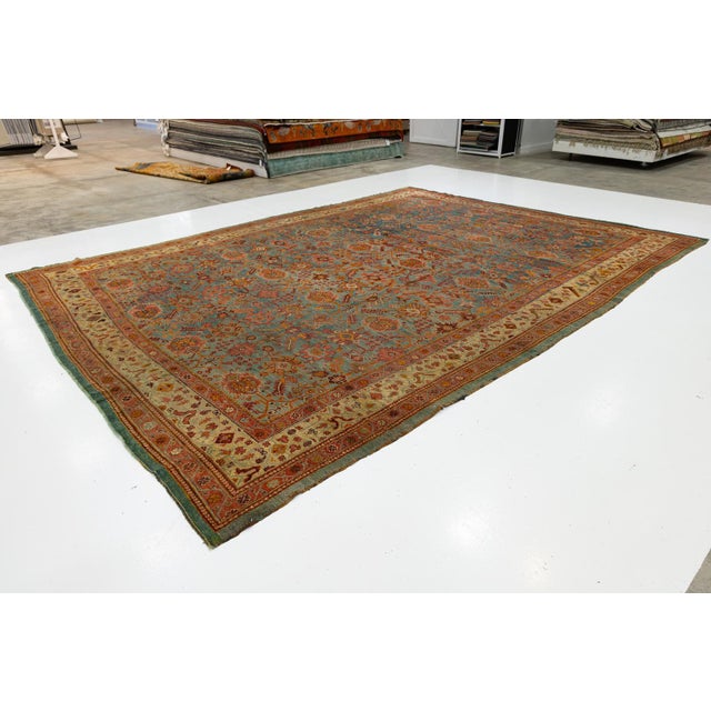 Antique Turkish Oushak Rug - Large Hand-Knotted With Muted Teal & Earth Tones For Sale - Image 11 of 11