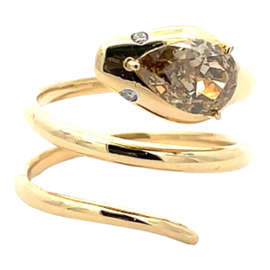 1.34 Carat Weight of Brown Diamond Snake Ring in 18k Yellow Gold, Size 6.75