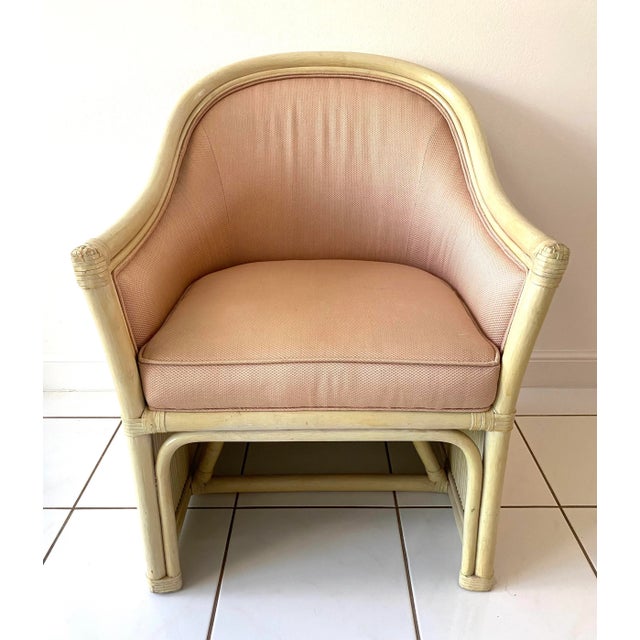 Late 20th Century Split Reed Rattan Fully Upholstered Barrel Chair For Sale - Image 9 of 12