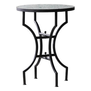 Matthew Izzo Home 24" Round Tamegroute Green Moroccan Zellige Tile Bistro Table With Iron X Base For Sale