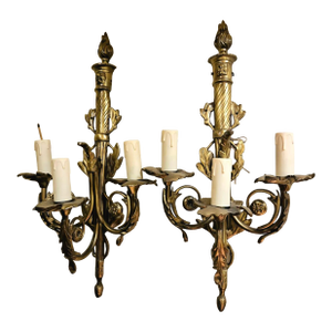 French Empire Bronze Wall Sconce Set of 2 – 4 Light Gilt Wall Candelabra
