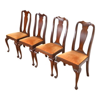 Henkel Harris Queen Anne Solid Mahogany Dining Chairs, Set of Four For Sale