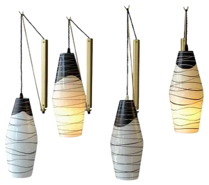 Mid-Century Czech Black and White Hand Painted Glass Wall Lamps, Set of 4